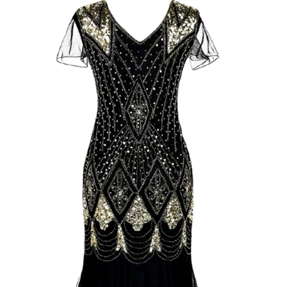 Elegant Black and Gold Beaded Dress